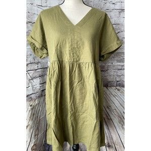 Universal Thread Linen Blend Green V Neck Utility Dress Womens L